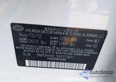 2013 Hyundai Elantra Limited из США, поврежденный, VIN 5NPDH4AE7DH212611